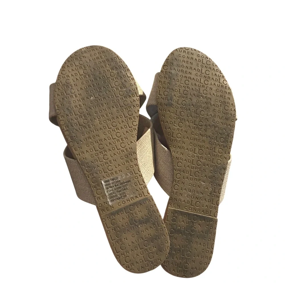 LC Lauren Conrad Azeret Natural Crisscross Slide Sandals Tan Neutral Womens 7